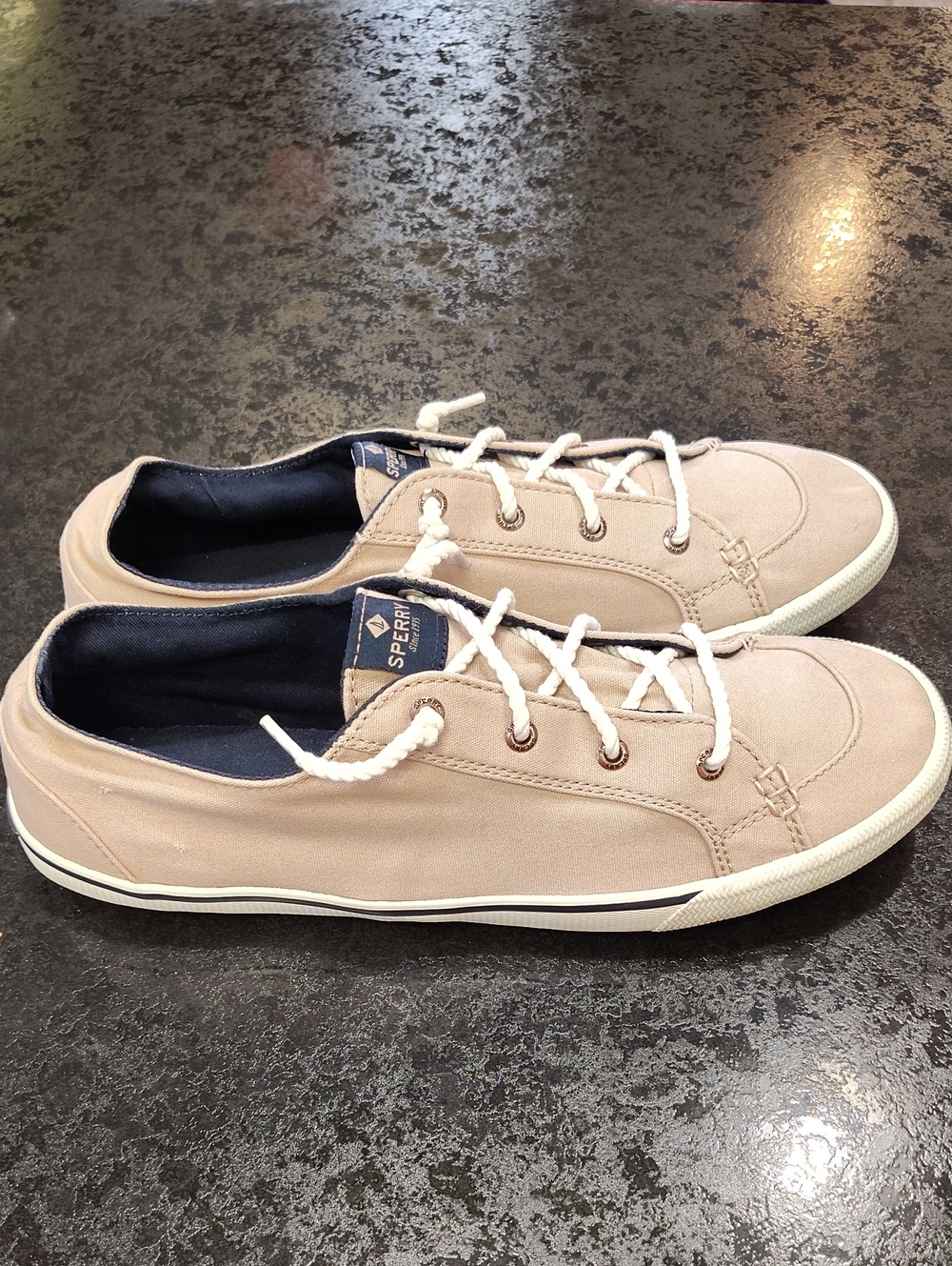 Sperry Women's Tan Canvas Low-Top Sneakers with White Laces
